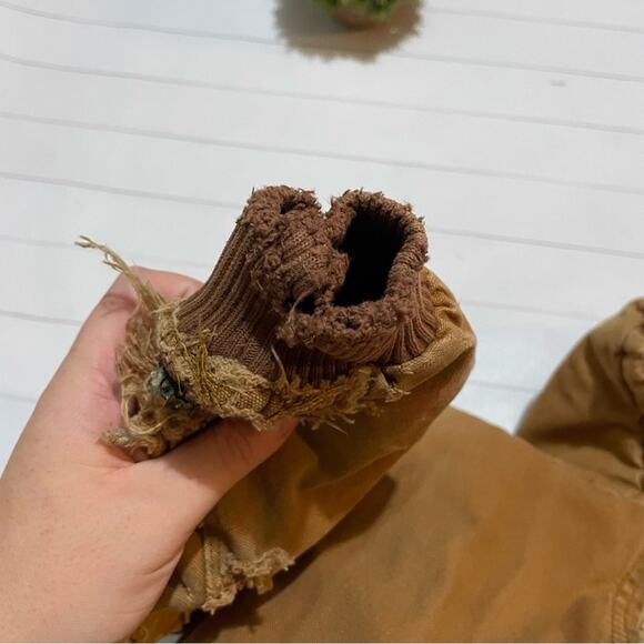 Carhartt Destroyed Distressed Brown Tan Full Zip Hooded Jacket Coat Boy XS‎ - Picture 8 of 14